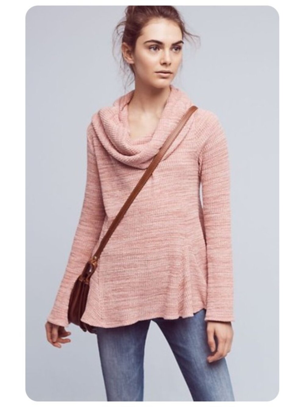 Anthropologie Postmark Stamp Maurisa Cowled Neck Long Sleeve Waffle Knit Swing